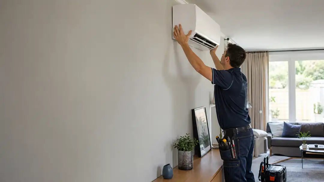 Airco monteur installeert een systeem